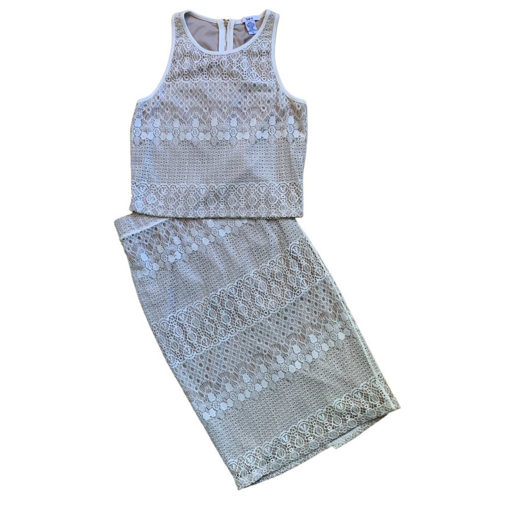 Bar III Lace Crochet Skirt Set Cream Small